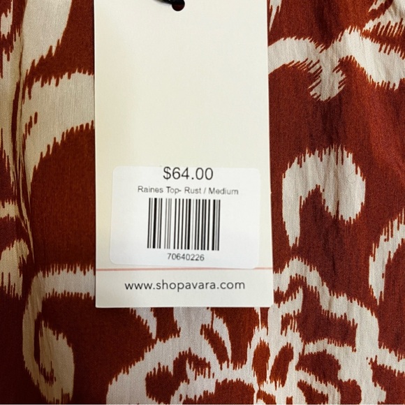 NWT Ces Femme Floral Ruffle Rust and Cream Short Sleeve Top Size Medium Feminine - Picture 7 of 11